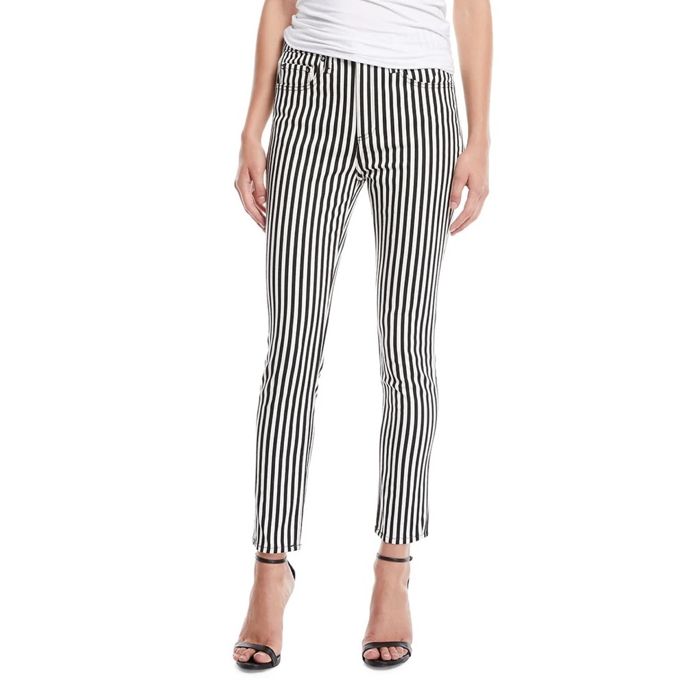 Rag & Bone High Rise Skinny Jeans in Black & White Stripe